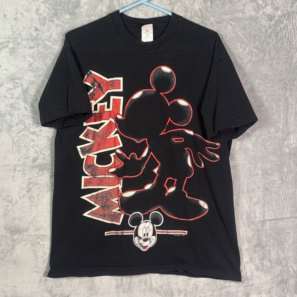Vintage Disney Mickey Mouse Red Black Single Stitch Short Sleeve Tshirt Size XL